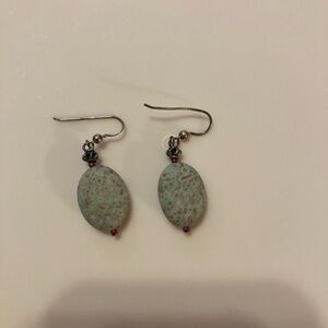 Oval Stone Earrings with Dark Metal Hooks